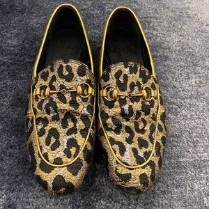 Gucci Leopard Lurex  Horsebit Jordaan Loafers 38